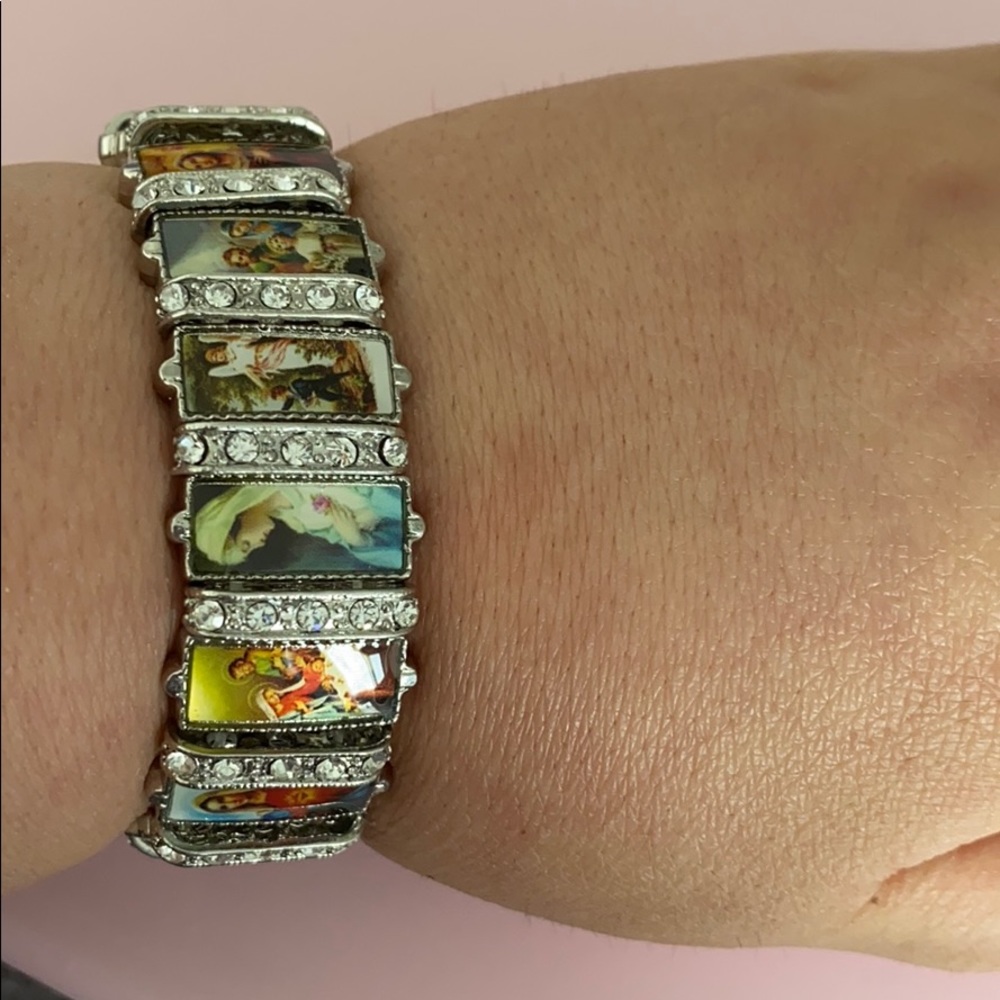 Jesus statue cross bracelet with rhinestone